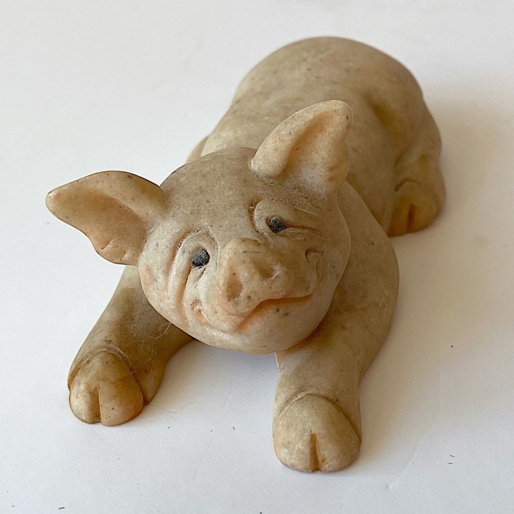 Vintage Quarry Critters Lying Pig Collectible Figurine Dated 1999